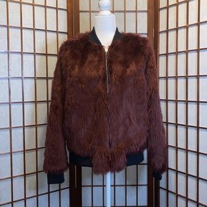 Say What Faux Fur Burgundy Jacket Large